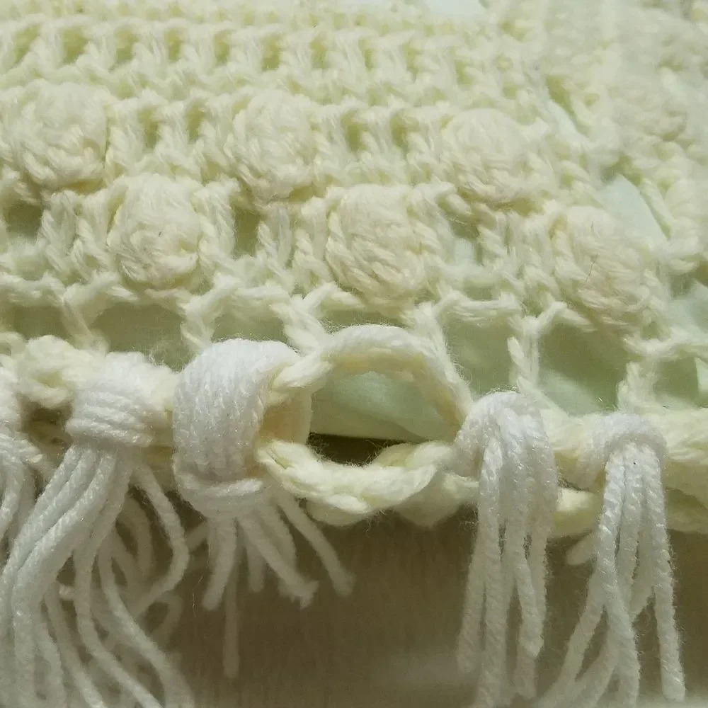 VINTAGE Blue Cream Floral Handmade Crochet Pillow